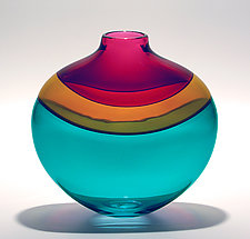 Transparent Banded Flat Vase by Michael Trimpol and Monique LaJeunesse (Art Glass Vase)