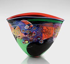 Black Color Field Vase with Red and Green by Wes Hunting (Art Glass Vessel)