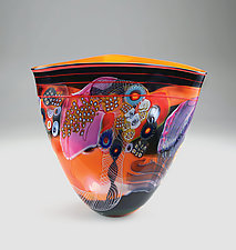 Mandarin Color Field Vase with Fuchsia by Wes Hunting (Art Glass Vessel)