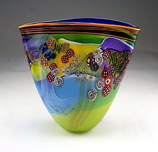 Color Field Vase in Lime and Aqua by Wes Hunting (Art Glass Vase)