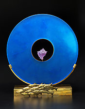 Blue Fish School by Georgia Pozycinski and Joseph Pozycinski (Art Glass & Bronze Sculpture)