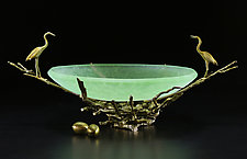 Green Sandhill Nest Bowl by Georgia Pozycinski and Joseph Pozycinski (Art Glass & Bronze Sculpture)