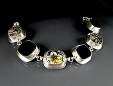Meadow and Black Glass Bracelet by Amy Faust (Silver, Glass, & Ceramic Bracelet)