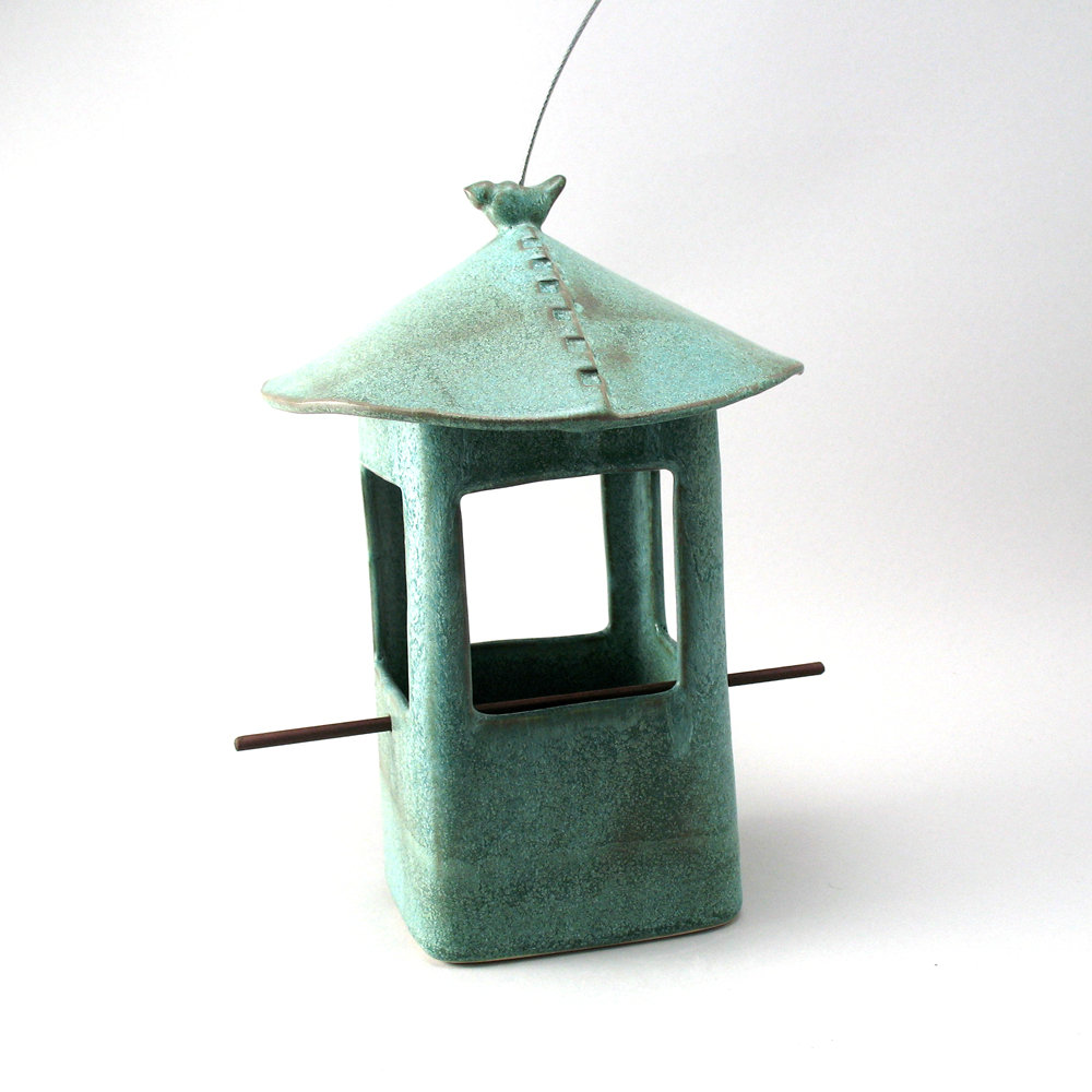 Stoneware Bird Feeder with Bird by Cheryl Wolff (Ceramic