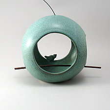 Round Bird Feeder in Patina by Cheryl Wolff (Ceramic Bird Feeder)