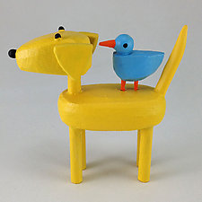 Dogs with Bird Buddies by Hilary Pfeifer (Wood Sculpture)