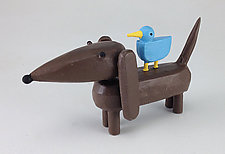 Dogs with Bird Buddies by Hilary Pfeifer (Wood Sculpture)