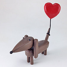 Dogs with Heart Balloons by Hilary Pfeifer (Wood Sculpture)