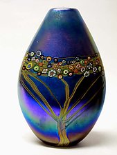 Silver Blue Vines Pouch by Ken Hanson and Ingrid Hanson (Art Glass Vase)
