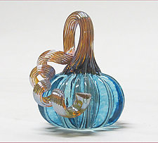 Miniature Light Blue Pumpkin by Ken Hanson and Ingrid Hanson (Art Glass Sculpture)