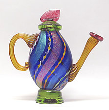 Dichroic Cane Teapot in Cobalt by Ken Hanson and Ingrid Hanson (Art Glass Teapot)