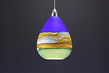 Teardrop Strata Pendant in Cobalt & Sage by Danielle Blade and Stephen Gartner (Art Glass Pendant Lamp)