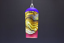 Cylindrical Strata Pendant in Cobalt & Red Amethyst by Danielle Blade and Stephen Gartner (Art Glass Pendant Lamp)