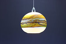 Round Strata Pendant in White Opal with Lime by Danielle Blade and Stephen Gartner (Art Glass Pendant Lamp)