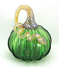 Small Moss Green Pumpkin by Ken Hanson and Ingrid Hanson (Art Glass Sculpture)