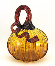 Transparent Topaz Pumpkin by Ken Hanson and Ingrid Hanson (Art Glass Sculpture)