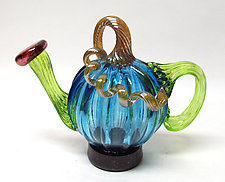 Light Blue Pumpkin Teapot by Ken Hanson and Ingrid Hanson (Art Glass Teapot)