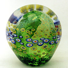 Moss Green Floral Paperweight by Ken Hanson and Ingrid Hanson (Art Glass Paperweight)