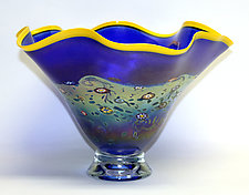 Fluted Cobalt Monet Bowl by Ken Hanson and Ingrid Hanson (Art Glass Bowl)