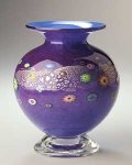 Delft & Ruby Blossom Vase by Ken Hanson and Ingrid Hanson (Art Glass Vase)