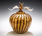 Batik Acorn Vessel with Avian Finial by Danielle Blade and Stephen Gartner (Art Glass Vessel)