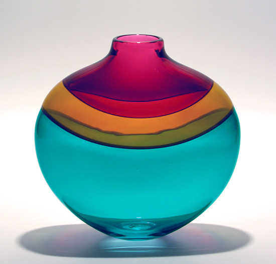 Transparent Banded Flat Vase