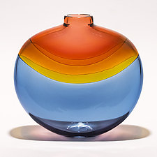 Transparent Banded Flat Vase by Michael Trimpol and Monique LaJeunesse (Art Glass Vase)