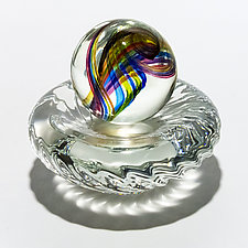 Marble on 24 Rib Twisted Dish by Michael Trimpol and Monique LaJeunesse (Art Glass Paperweight)