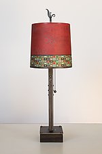 Mosaic Steel Table Lamp on Wood with Medium Drum Shade by Janna Ugone (Mixed-Media Table Lamp)