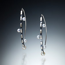 Black and White Curve Earrings by Susan Kinzig (Silver and Pearl Earrings)