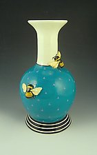 2 Bee Turquoise Vase by Lisa Scroggins (Ceramic Vase)