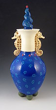 2 Seahorse Vase with Swirl Stopper by Lisa Scroggins (Ceramic Vase)