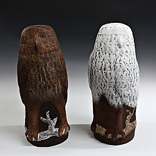 Pair of Owls by Beth Ozarow (Ceramic Sculpture)