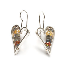 Heart Earrings Labradorite and Honey by Ashka Dymel (Silver & Stone Earrings)