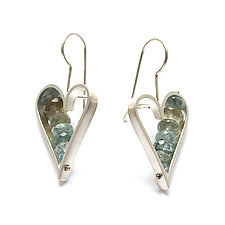 Heart Earrings in Moss Aquamarine by Ashka Dymel (Silver & Stone Earrings)
