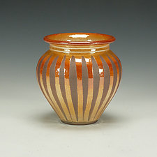 Raku Vessel with Striped Crackle Glaze by Lance Timco (Ceramic Vessel)