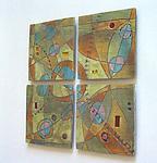 Abstract Space Four-Tile Wall Piece by Janine Sopp (Ceramic Wall Sculpture)