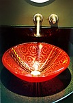 Red Venetian Vessel Sink by Mark Ditzler (Art Glass Sink)