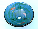 Goldfish Vessel Sink on Steel Blue Glass by Mark Ditzler (Art Glass Sink)