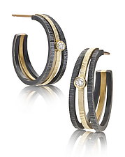 Gold and Silver Hoops with Diamond by Giselle Kolb (Gold, Silver & Stone Earrings)