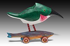Texas Kingfisher Rides the Minnow by Dona Dalton (Wood Sculpture)