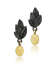 Black Leaves Earring with Gold Drop by Giselle Kolb (Gold & Silver Earrings)