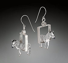 Zebras in Squares Earrings by Kristin Lora (Silver Earrings)