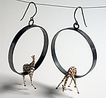 Giraffes in Large Circle Earrings by Kristin Lora (Silver Earrings)