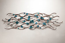 Waves in Teal by Hannie Goldgewicht (Mixed-Media Wall Sculpture)