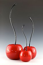Red Cherries with Curved Stems by Donald Carlson (Art Glass Sculpture)