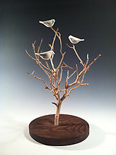 Birds in Trees - Small Tabletop by Chris Stiles (Wood & Ceramic Sculpture)