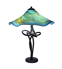 Bay Blue Fluted Spiral Lamp by Joel and Candace Bless (Art Glass Table Lamp)