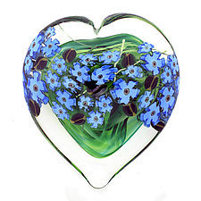 Forget-Me-Not Heart Paperweight by Shawn Messenger (Art Glass Paperweight)