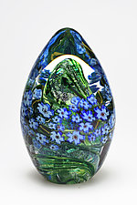 Forget-Me-Nots Egg Paperweight by Shawn Messenger (Art Glass Paperweight)